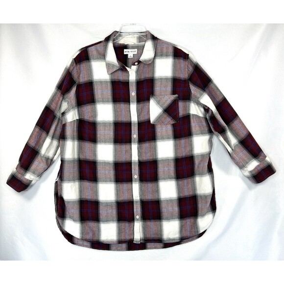 Ava & Viv Red Plaid Flannel Shirt Long Sleeve Women’s Size 3X - Picture 1 of 10